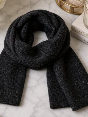 NWT AllSaints Metallic Faux Fur Scarf – Black Shimmer